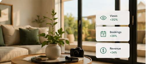 Airbnb listing optimization service — professional photos, SEO-optimized titles, and competitive positioning for short-term rental properties